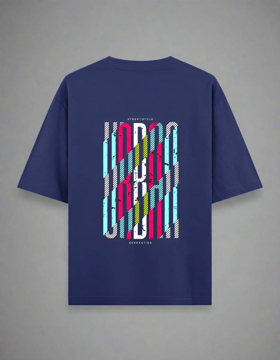 Oversized navy blue streetwear t-shirt with graphic print by DROX