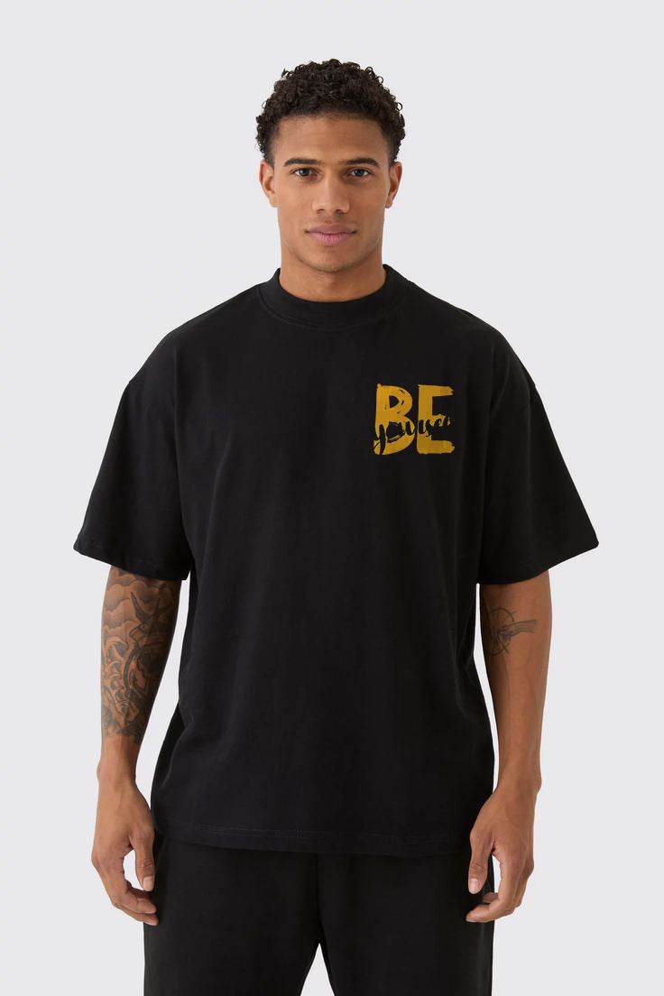 Oversized black streetwear t-shirt with graphic print by DROX