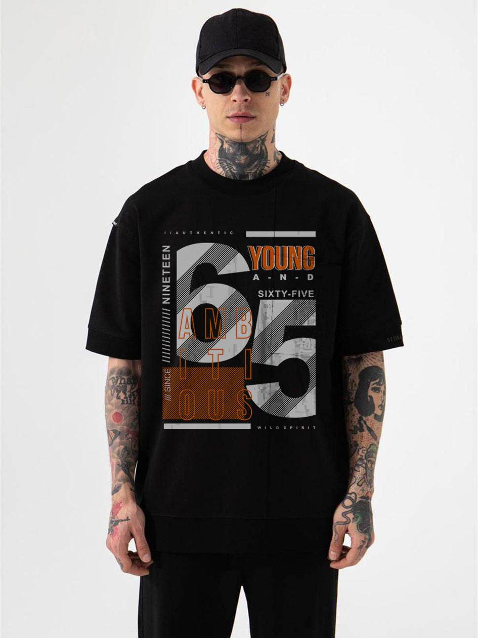 Young & Ambitious 65 Oversized T-Shirt – Urban Typography Drop | DROX - DROX