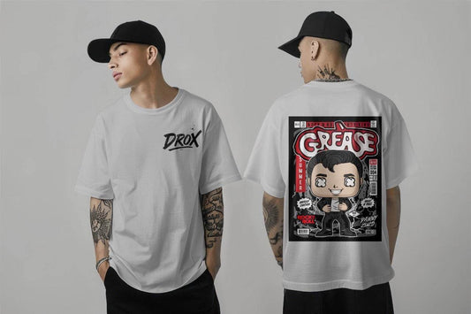 Oversized white streetwear t-shirt with graphic print by DROX
