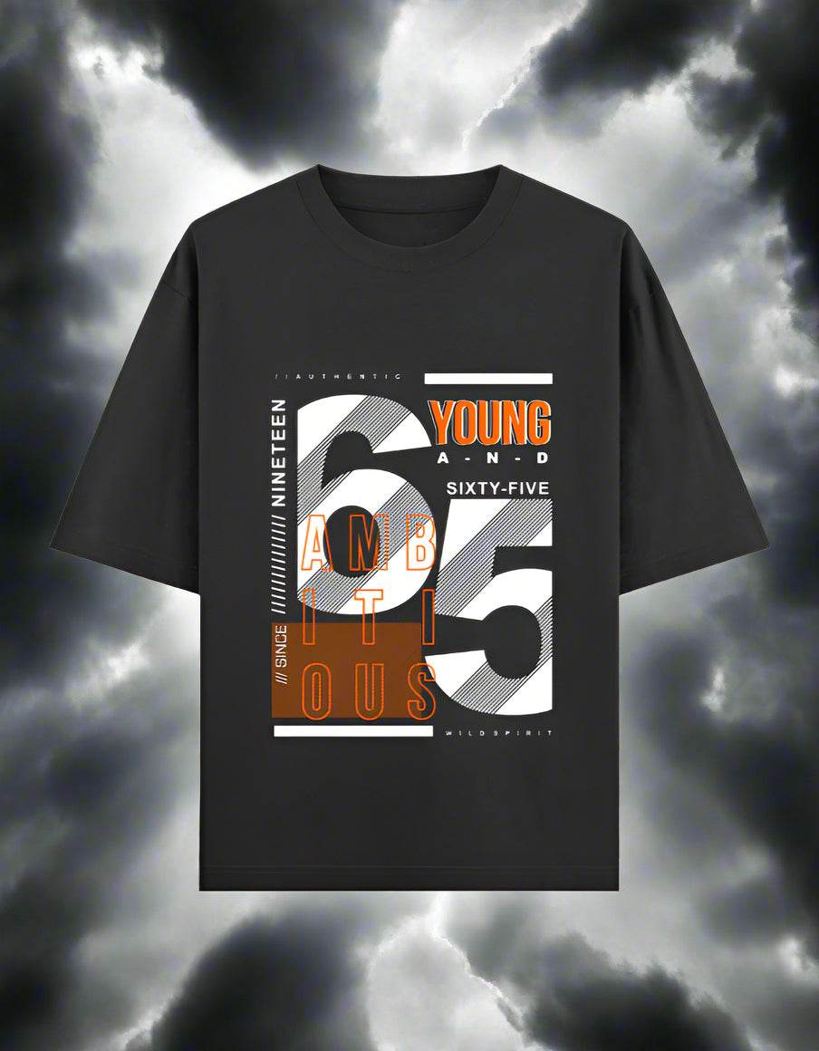 Young & Ambitious 65 Oversized T-Shirt – Urban Typography Drop | DROX - DROX
