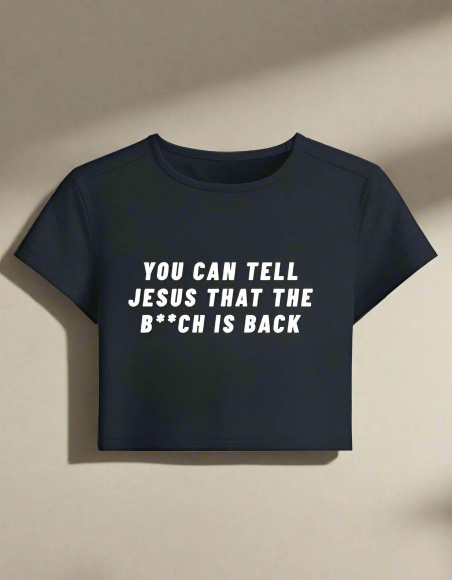 You Can Tell Jesus – Bold Navy Blue Cropped Baby Tee - DROX