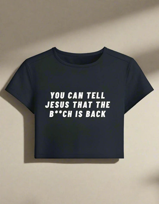 You Can Tell Jesus – Bold Navy Blue Cropped Baby Tee - DROX