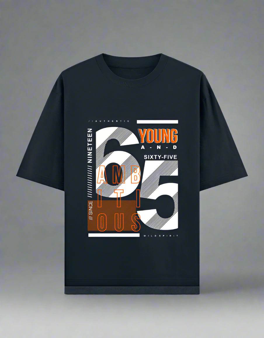 Young & Ambitious 65 Oversized T-Shirt – Urban Typography Drop | DROX - DROX