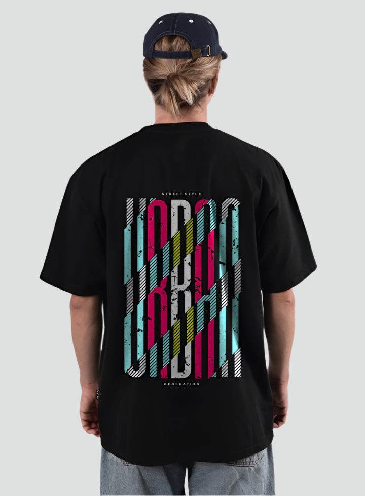 Oversized black streetwear t-shirt with graphic print by DROX